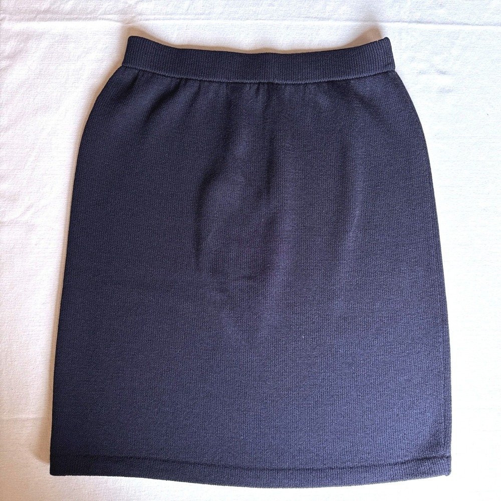 St. John Basics Navy Blue Santana Knit Pencil Skirt‎ Elastic Waist Womens - Picture 2 of 4